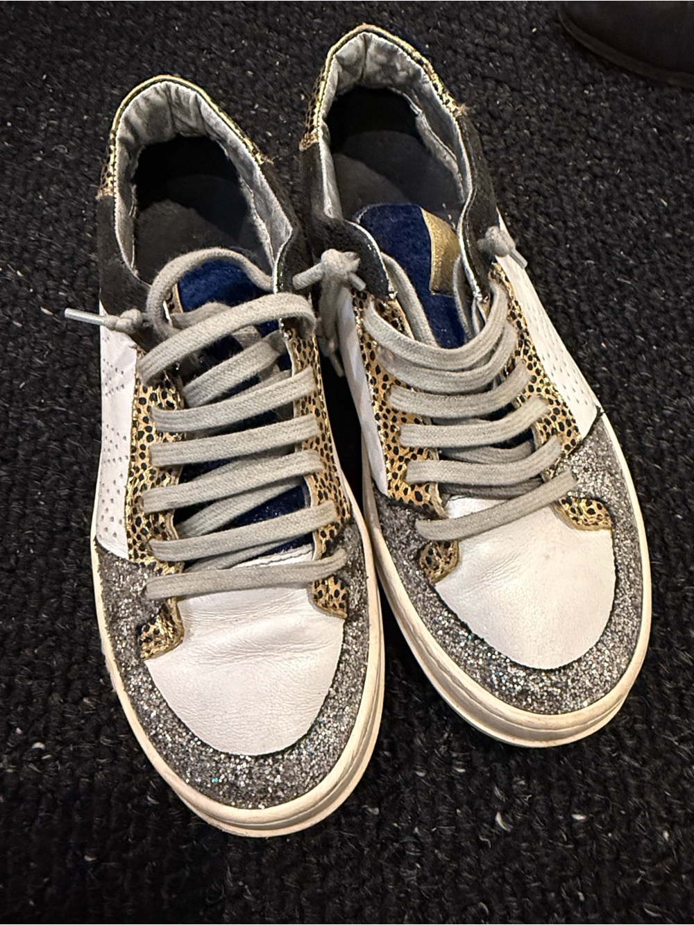 P448 White Sneakers with Gold and Silver Glitter Accents